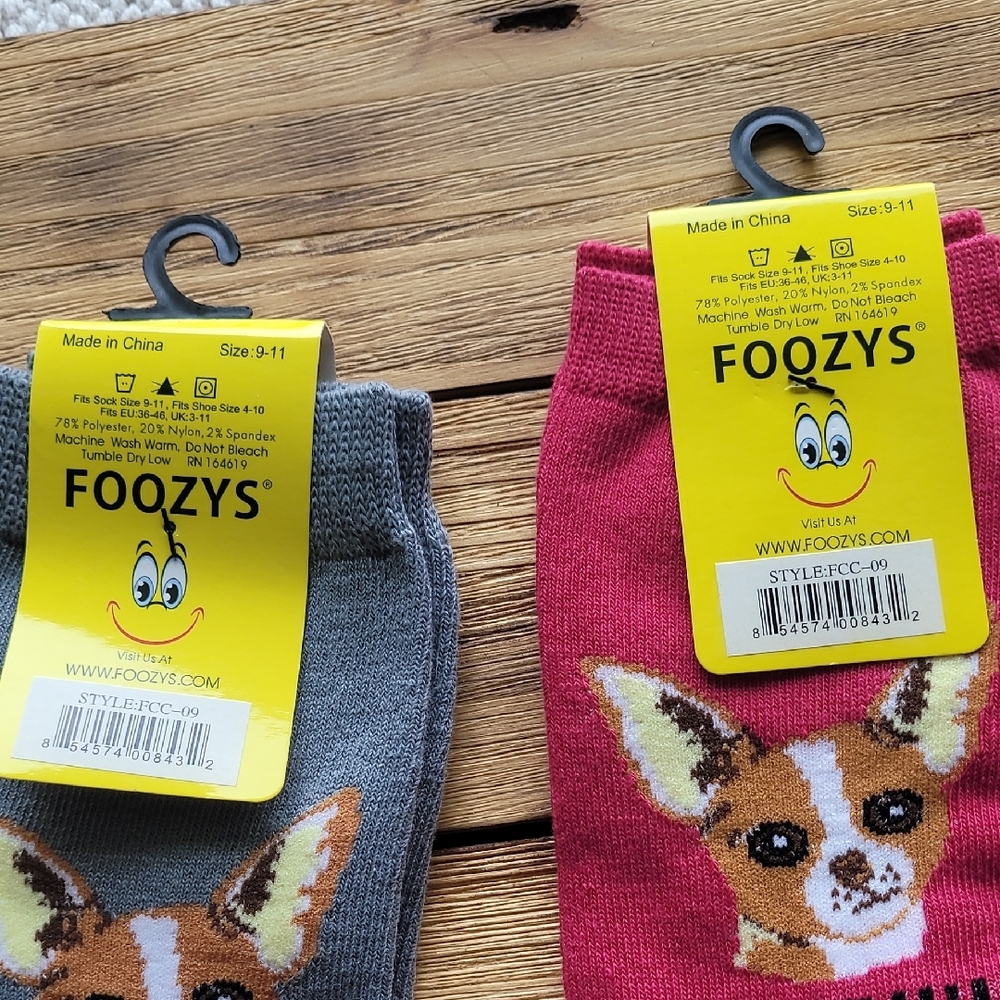 NWT Foozys Chihuahua Dog Socks - Gray and Magenta 2 Pair Set - Unisex - Picture 3 of 3